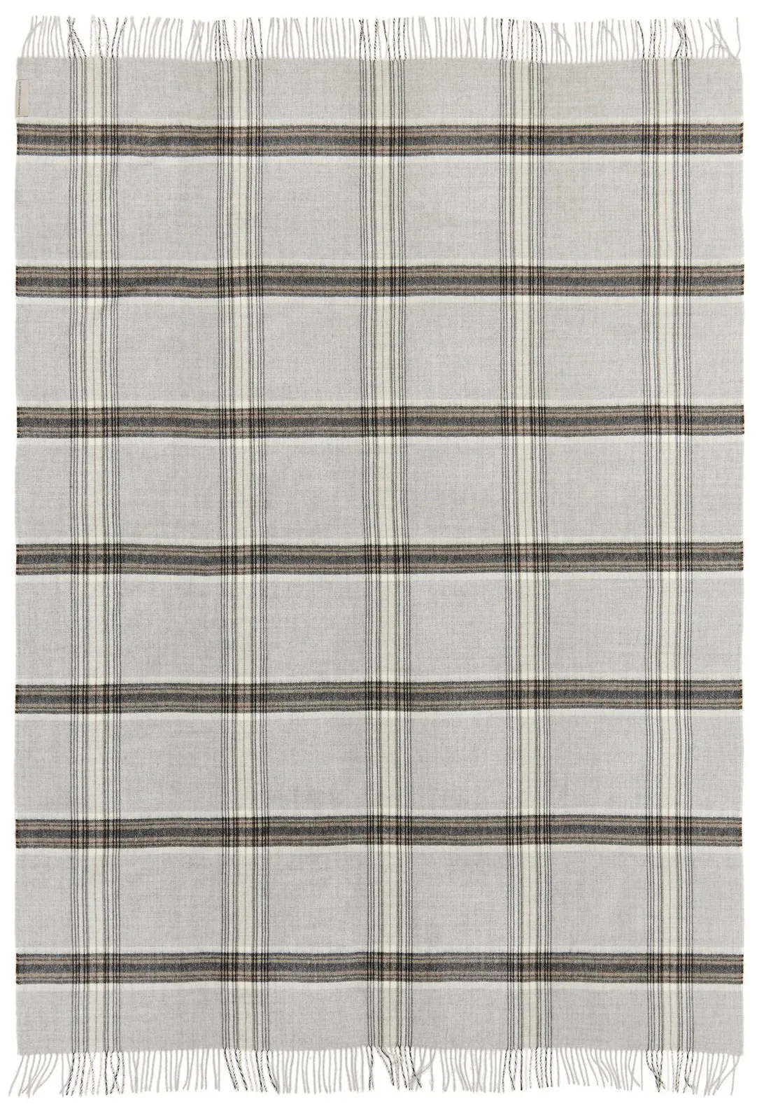 Soft Alpaca Wool Throw Blanket Light Gray and Tan Plaid