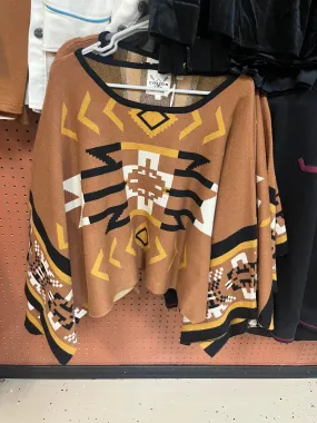 Southwestern print poncho sweater