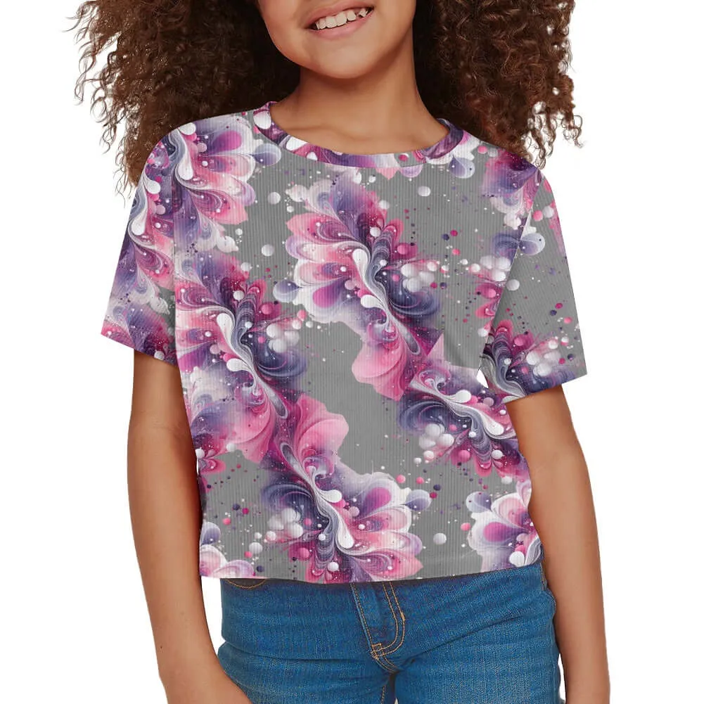 Splatter Gray Girls Crop T -shirt