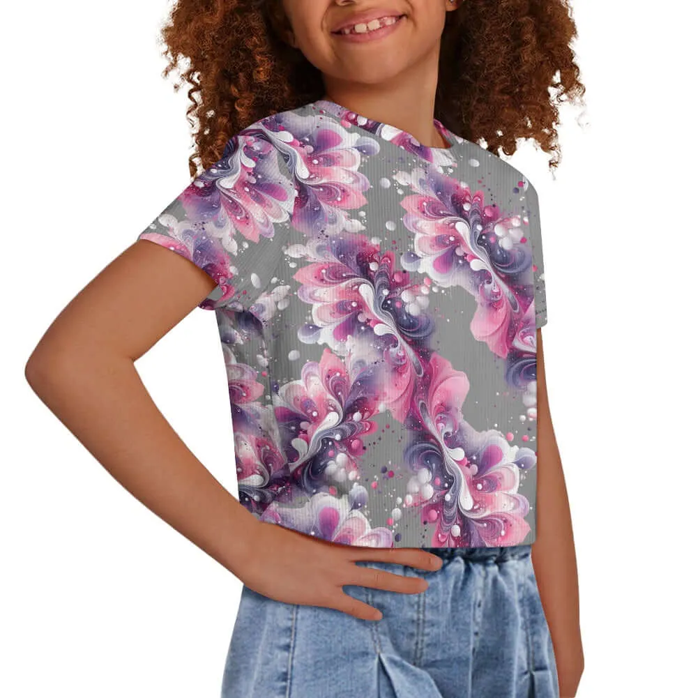 Splatter Gray Girls Crop T -shirt