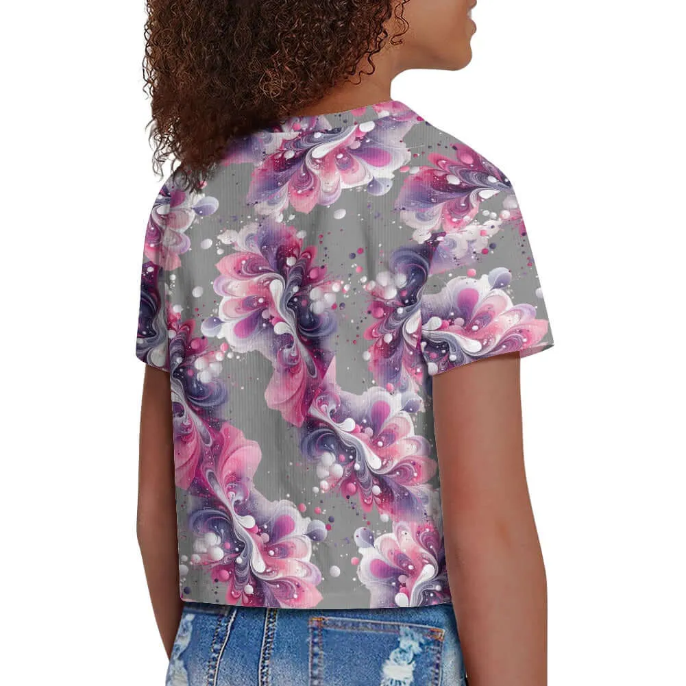 Splatter Gray Girls Crop T -shirt