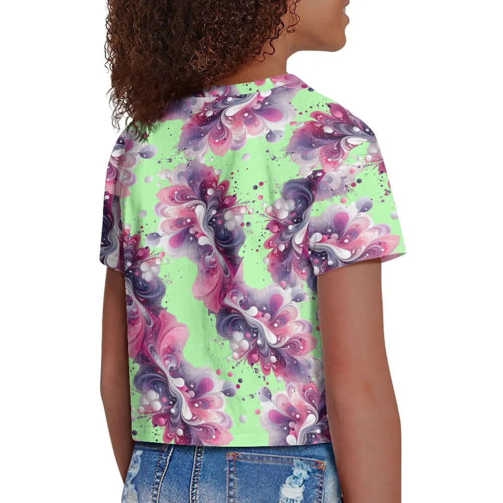 Splatter Green Girls Crop T -shirt