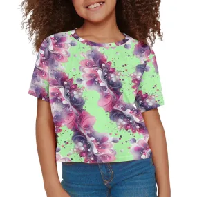 Splatter Green Girls Crop T -shirt
