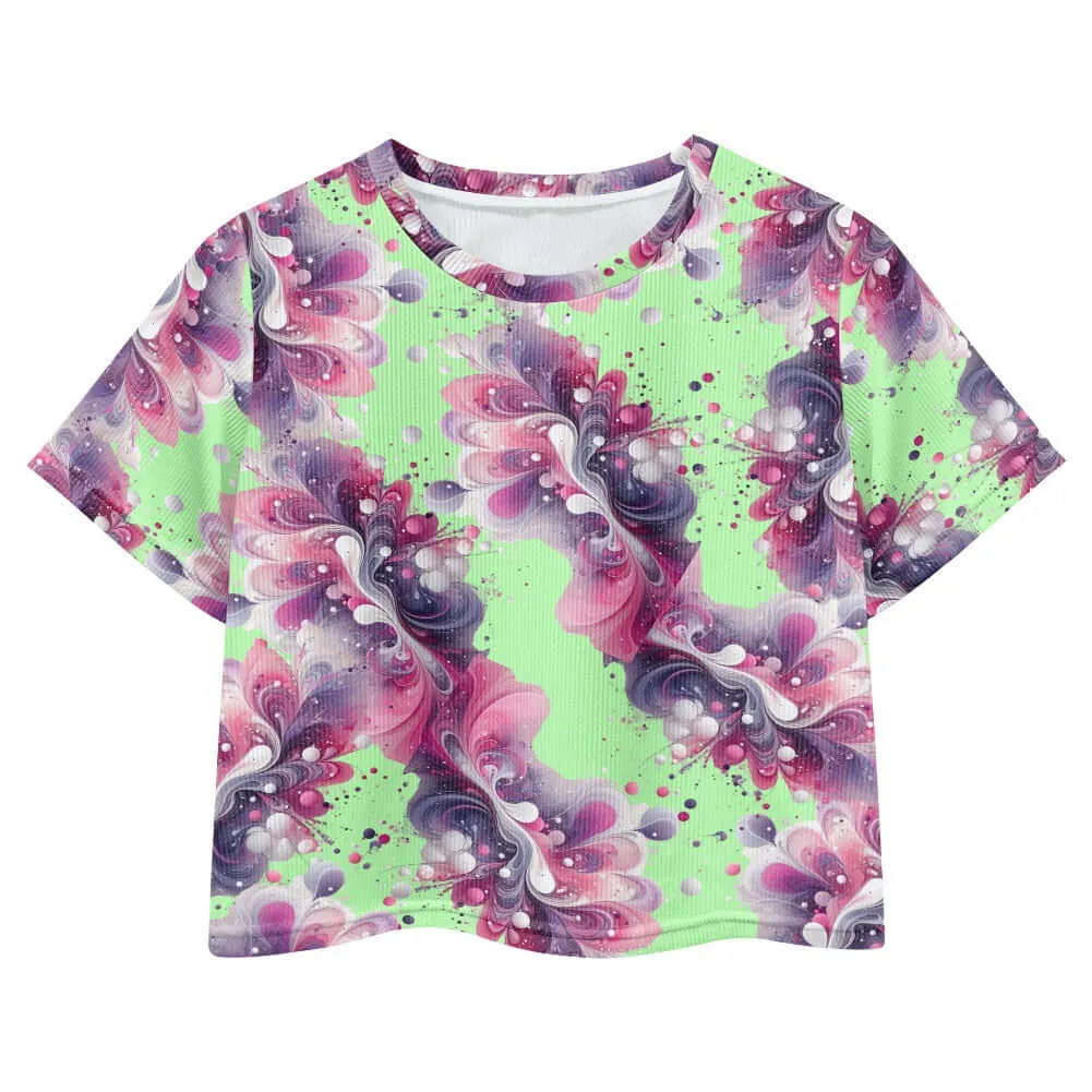 Splatter Green Girls Crop T -shirt