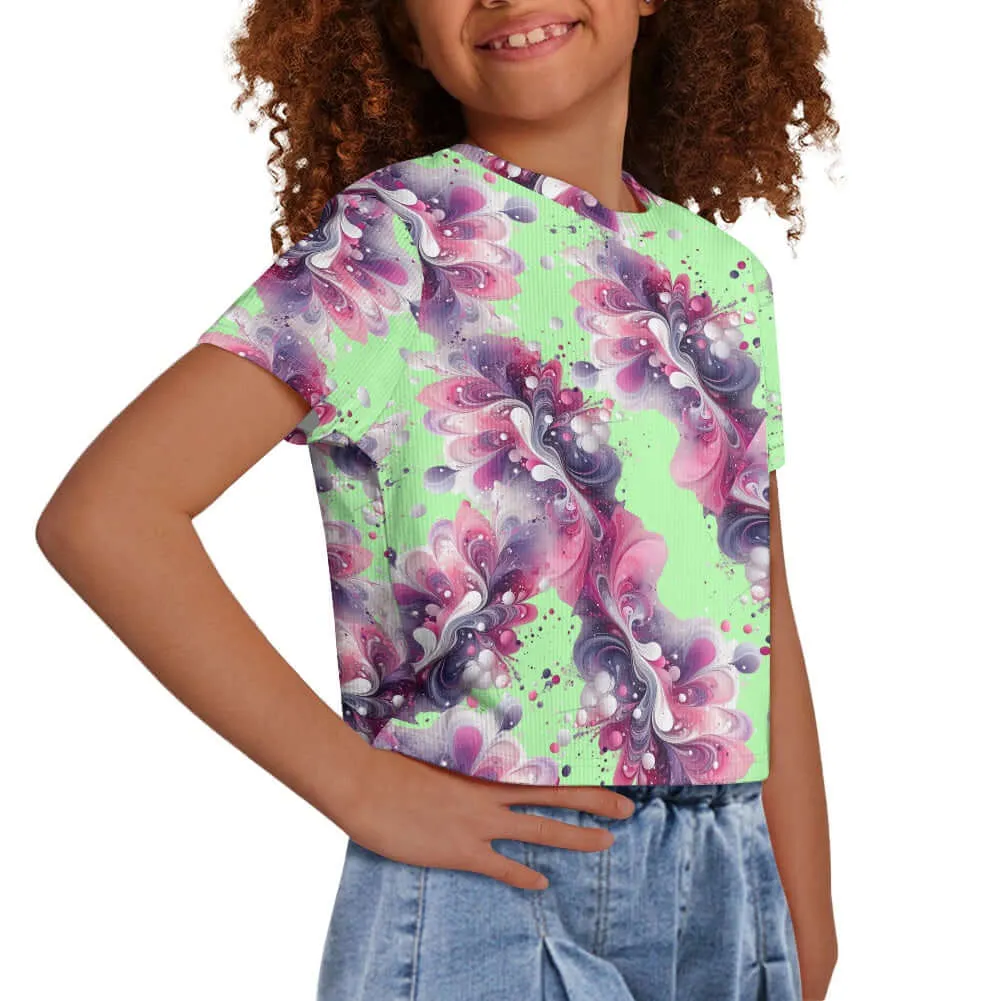Splatter Green Girls Crop T -shirt