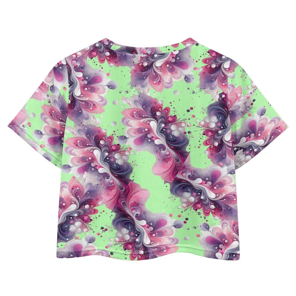Splatter Green Girls Crop T -shirt