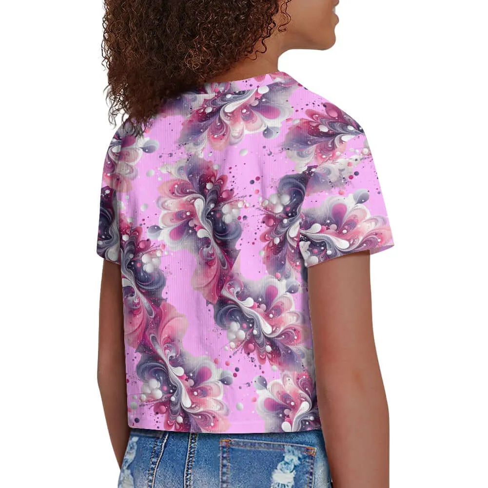 Splatter Pink Girls Crop T -shirt