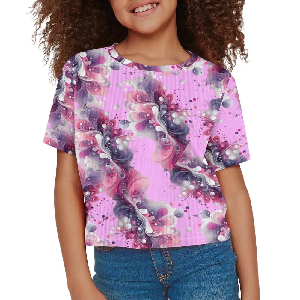 Splatter Pink Girls Crop T -shirt