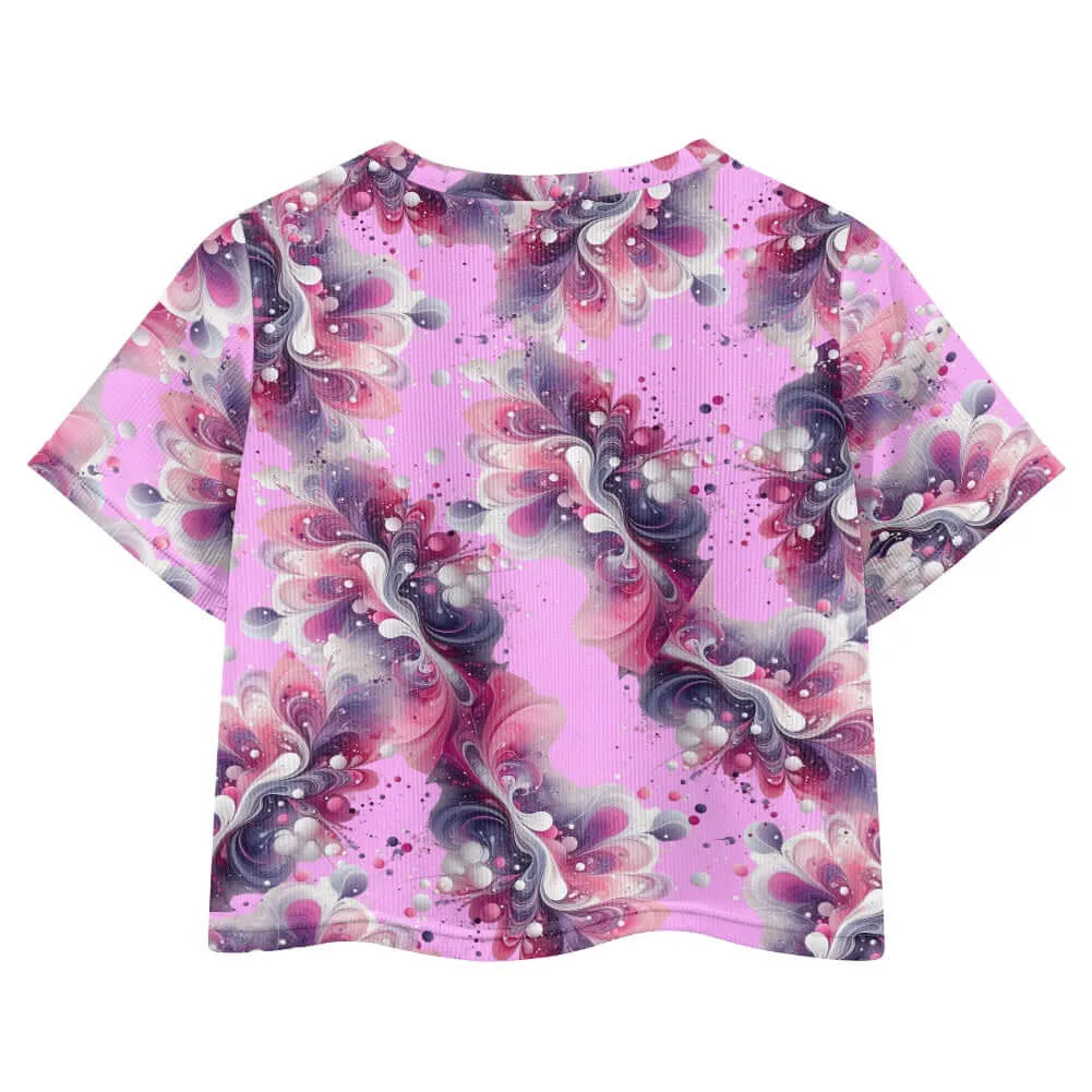 Splatter Pink Girls Crop T -shirt