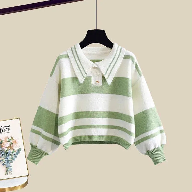 Striped Colorblock Sweater Casual Pants Two Piece Set