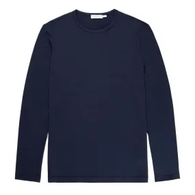 Sunspel Long Sleeve Crew Neck T-Shirt Navy