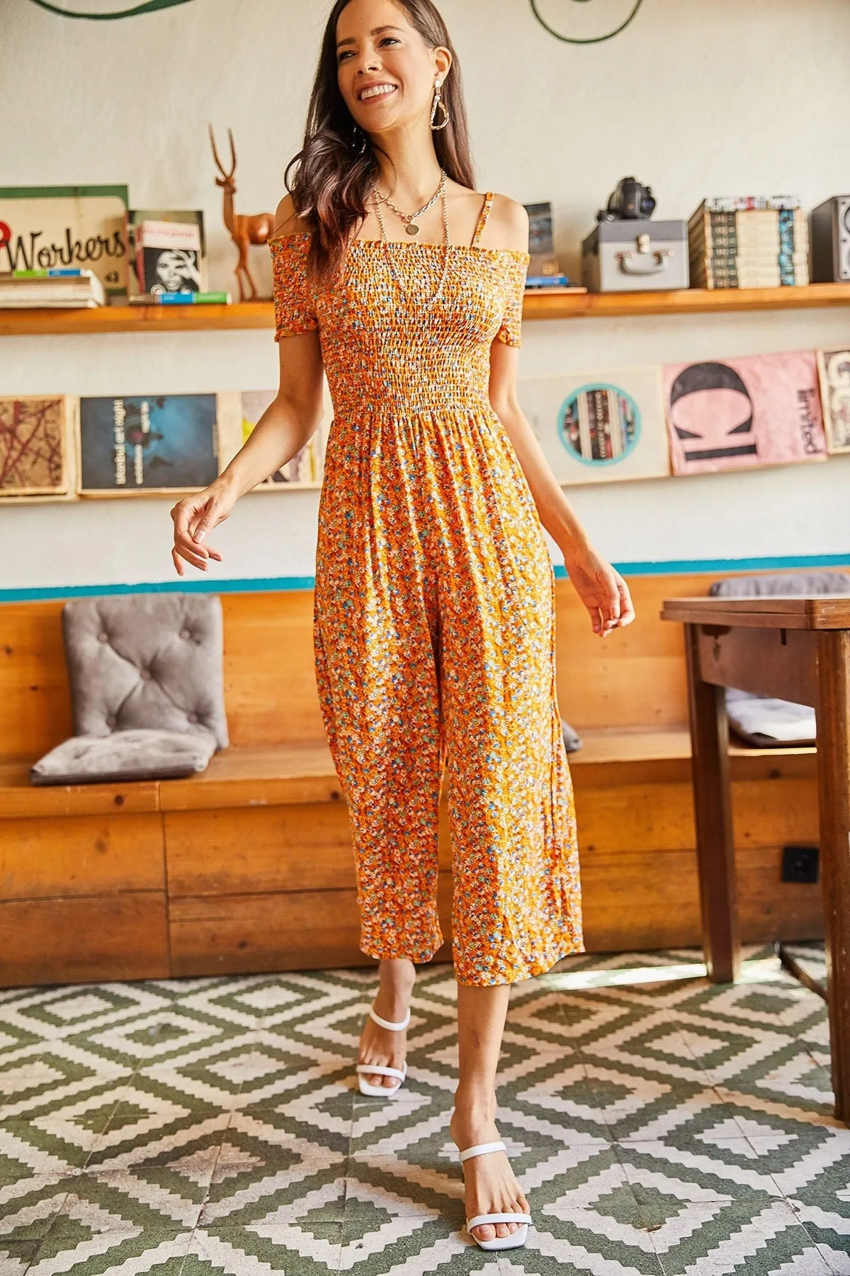 Suspended Gipe Woven Viscose Jumpsuit, Ethnic Print Casual Summer Jumpsuit, Bohemian Chic Vacation Wear, Minimalist Effortless Street Style