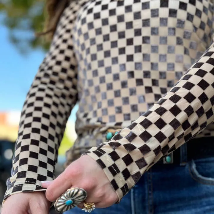 Sweet Dreams Velvet Checkered Mesh Top