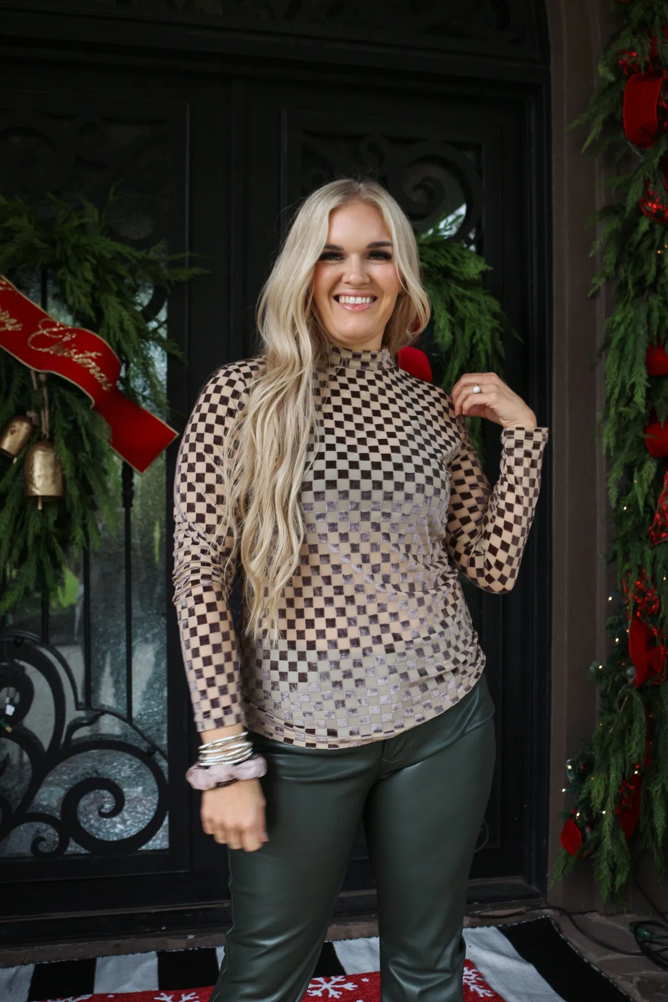 Sweet Dreams Velvet Checkered Mesh Top