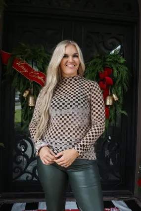 Sweet Dreams Velvet Checkered Mesh Top