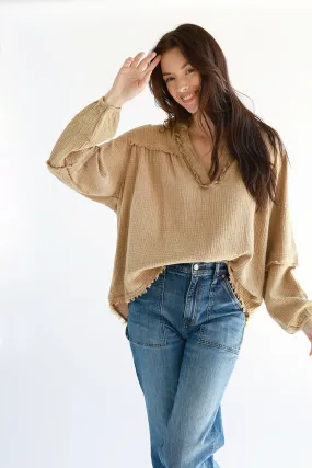 Tan Gauze Long Sleeve Top