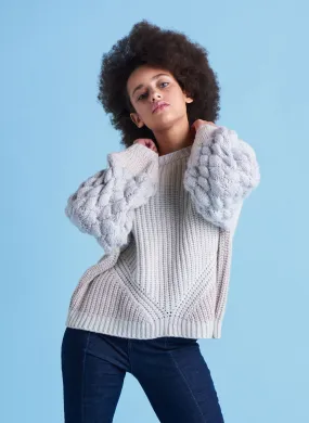 Textured Bubble Sleeve Sweater - Soft Grey