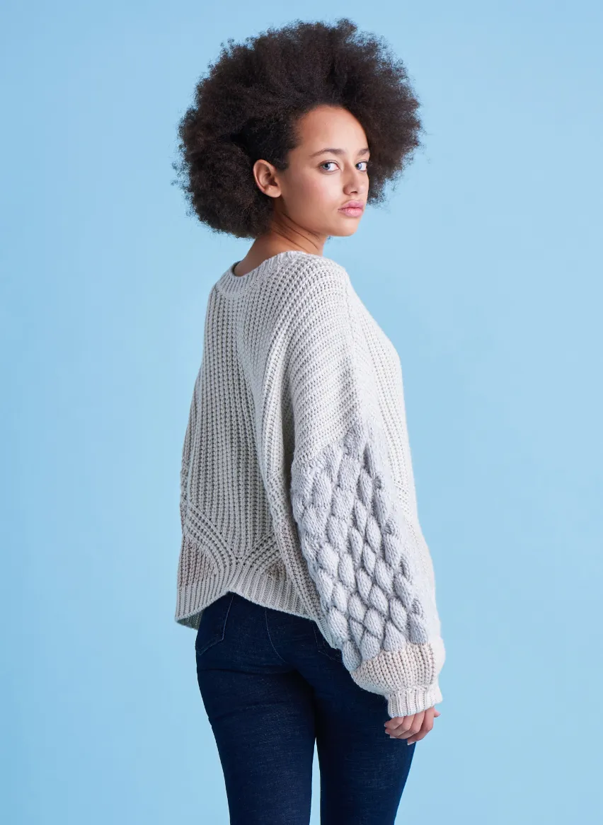 Textured Bubble Sleeve Sweater - Soft Grey