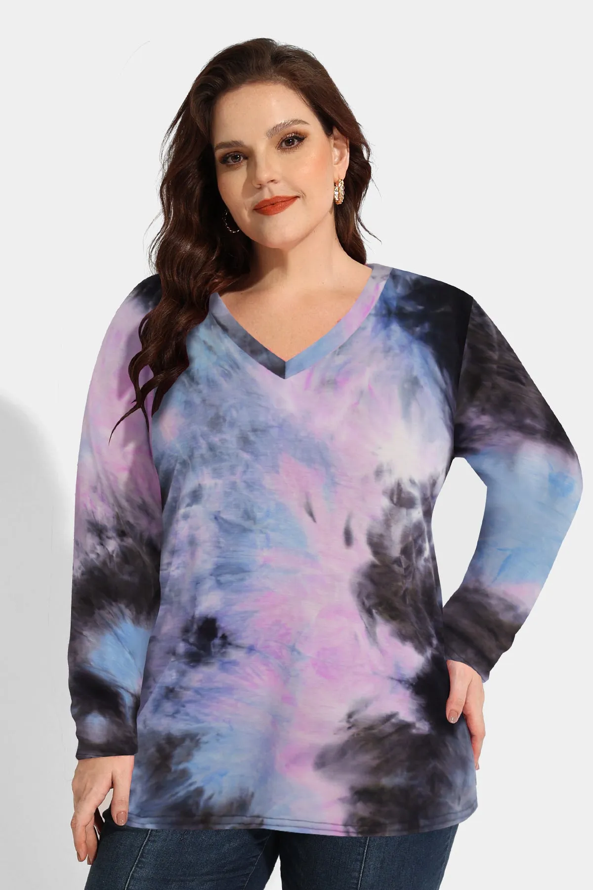 Tie Dye V Neck Long Sleeve Shirt