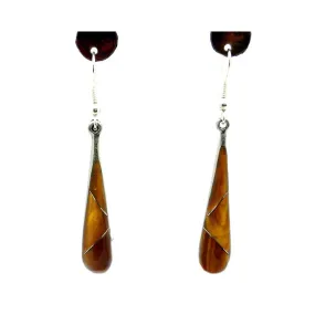 Tiger Eye Tear Drop Alpaca Silver Earrings Artisana