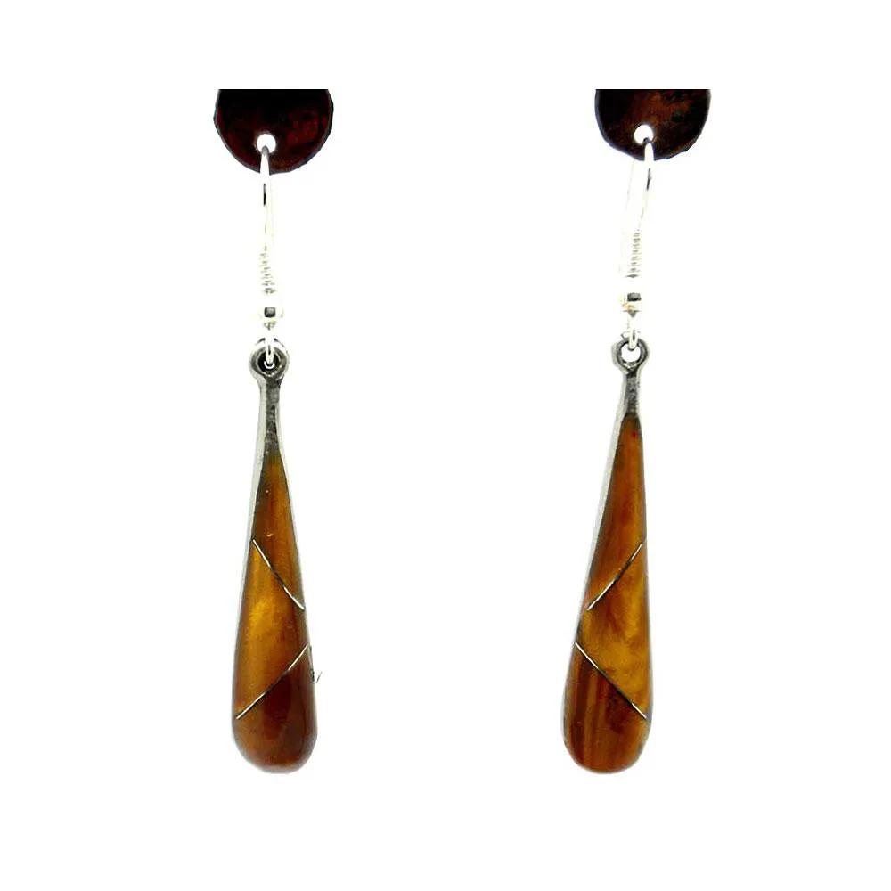 Tiger Eye Tear Drop Alpaca Silver Earrings Artisana