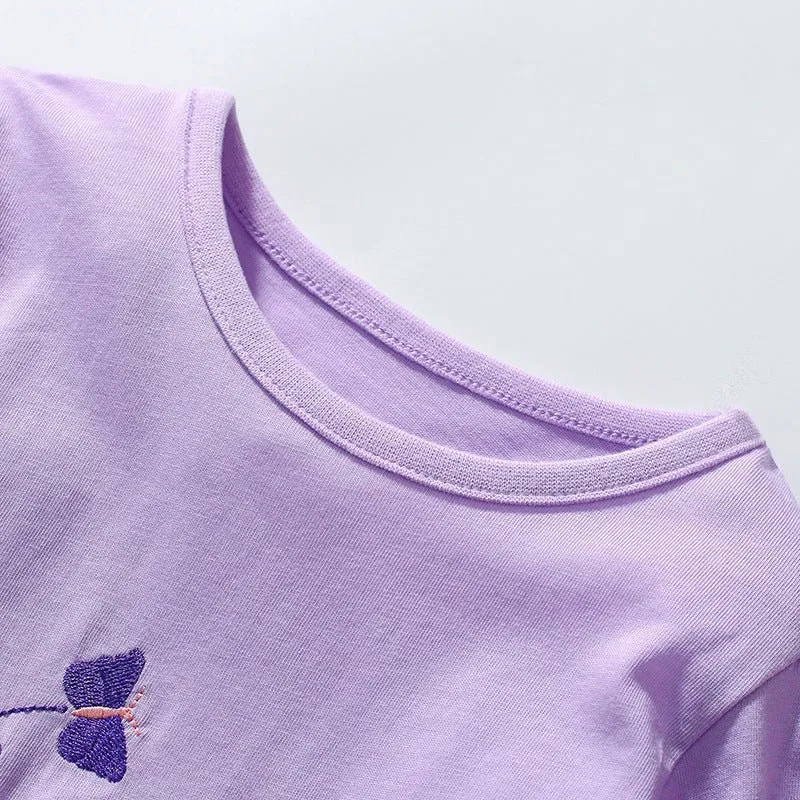 Toddler/Kid Girl's Cartoon Mouse and Flowers Embroidered Design T-shirt