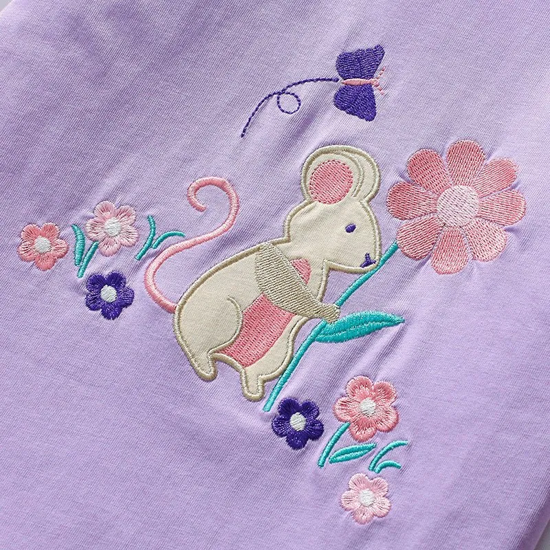 Toddler/Kid Girl's Cartoon Mouse and Flowers Embroidered Design T-shirt