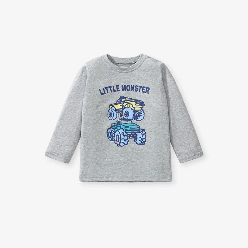 Toddler/Kid's Long Sleeve Cartoon Off-road Vehicle Print Design T-Shirt