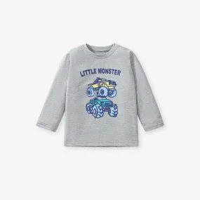 Toddler/Kid's Long Sleeve Cartoon Off-road Vehicle Print Design T-Shirt