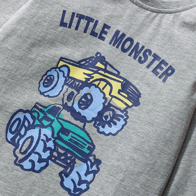 Toddler/Kid's Long Sleeve Cartoon Off-road Vehicle Print Design T-Shirt