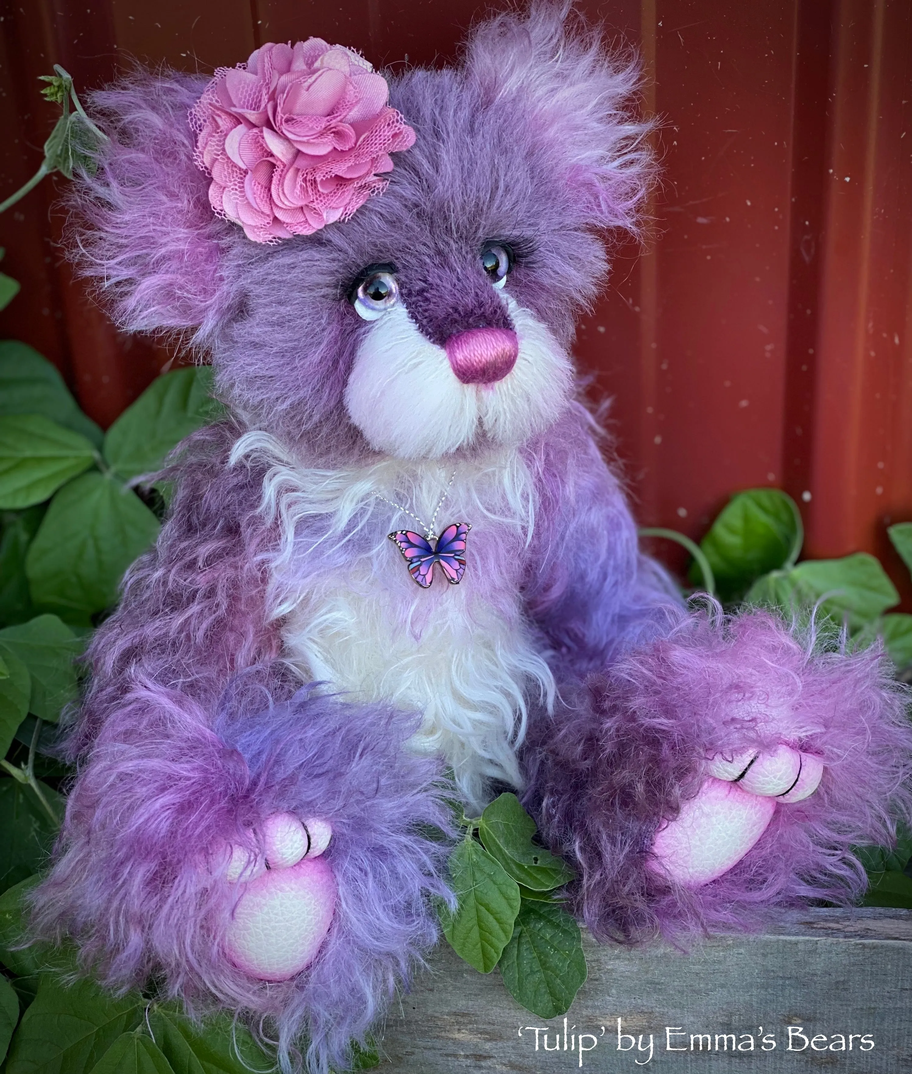 Tulip - 11" Hand-Dyed mohair and alpaca bear by Emma's Bears - OOAK