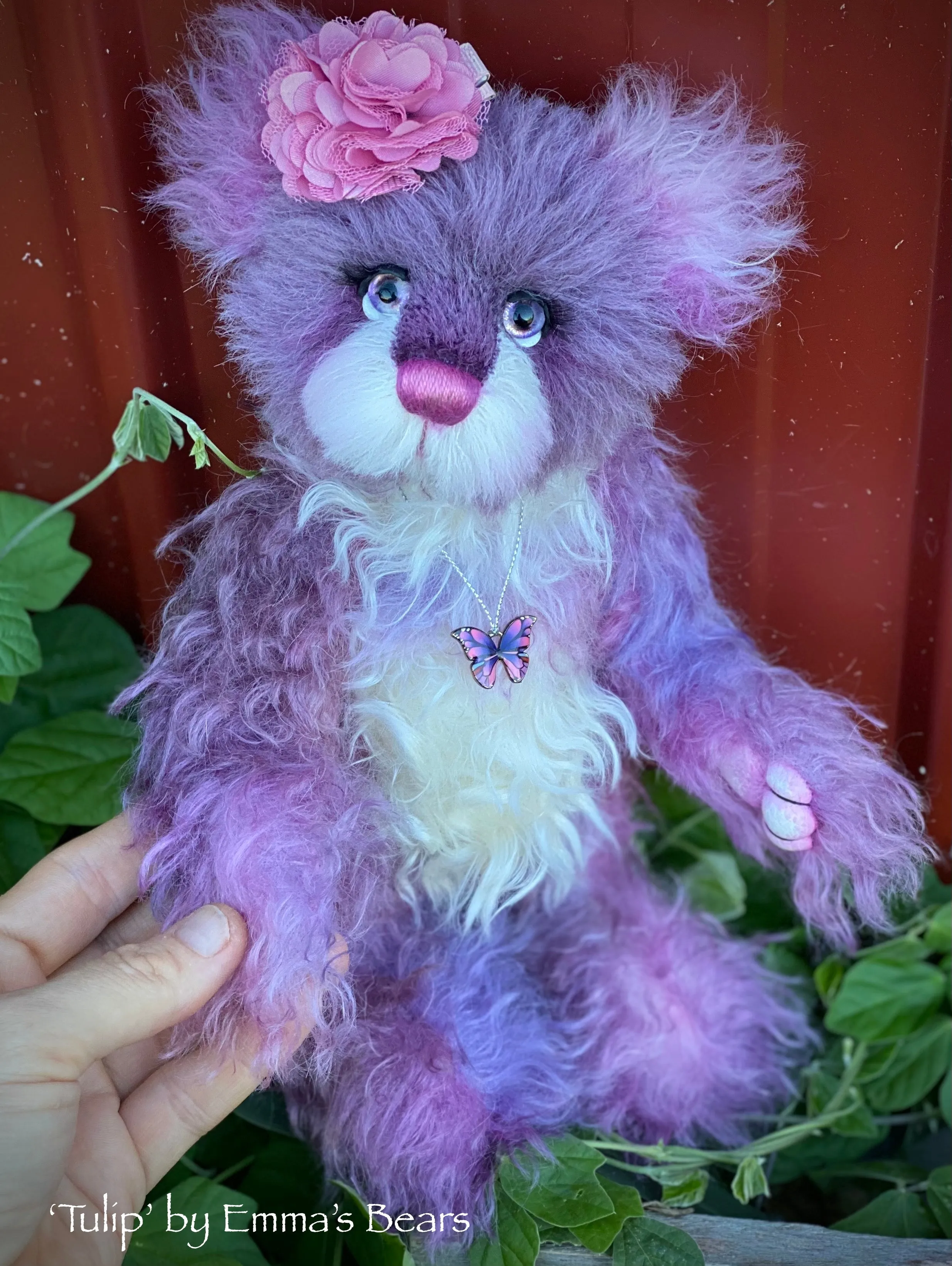 Tulip - 11" Hand-Dyed mohair and alpaca bear by Emma's Bears - OOAK