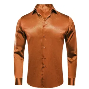 Turmeric Yellow Satin Silk Men's Long Sleeve Shirt