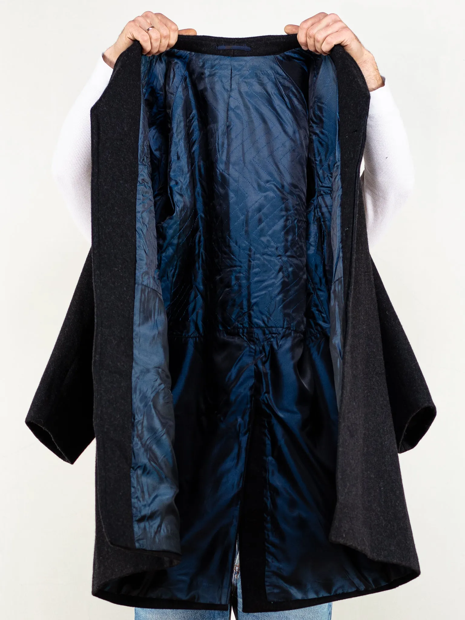 Vintage 70's Men Wool Blend Coat in Dark Grey