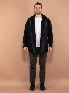 Vintage 80's Men Wool Parka Coat in Navy Blue
