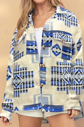 Western Aztec Pocketed Button Winter Outfits Coat