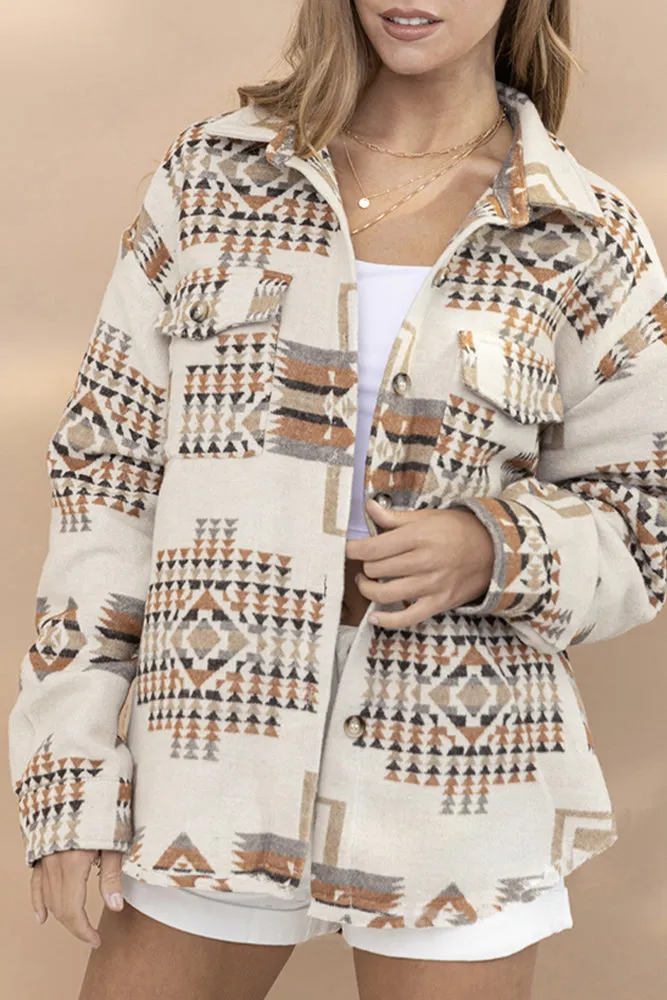 Western Aztec Pocketed Button Winter Outfits Coat