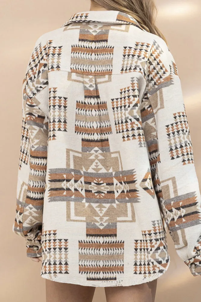 Western Aztec Pocketed Button Winter Outfits Coat