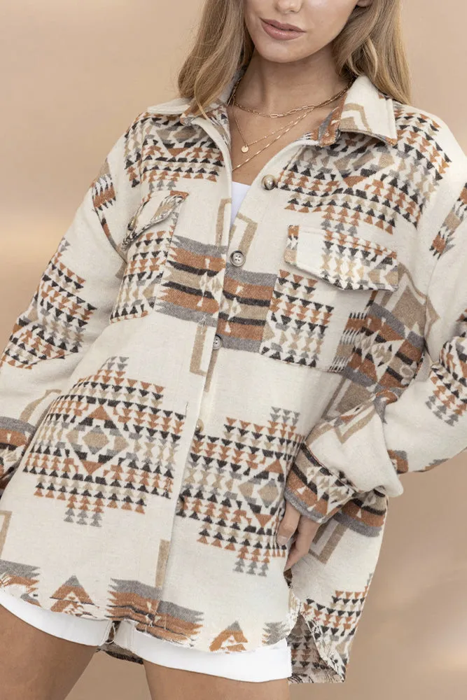 Western Aztec Pocketed Button Winter Outfits Coat