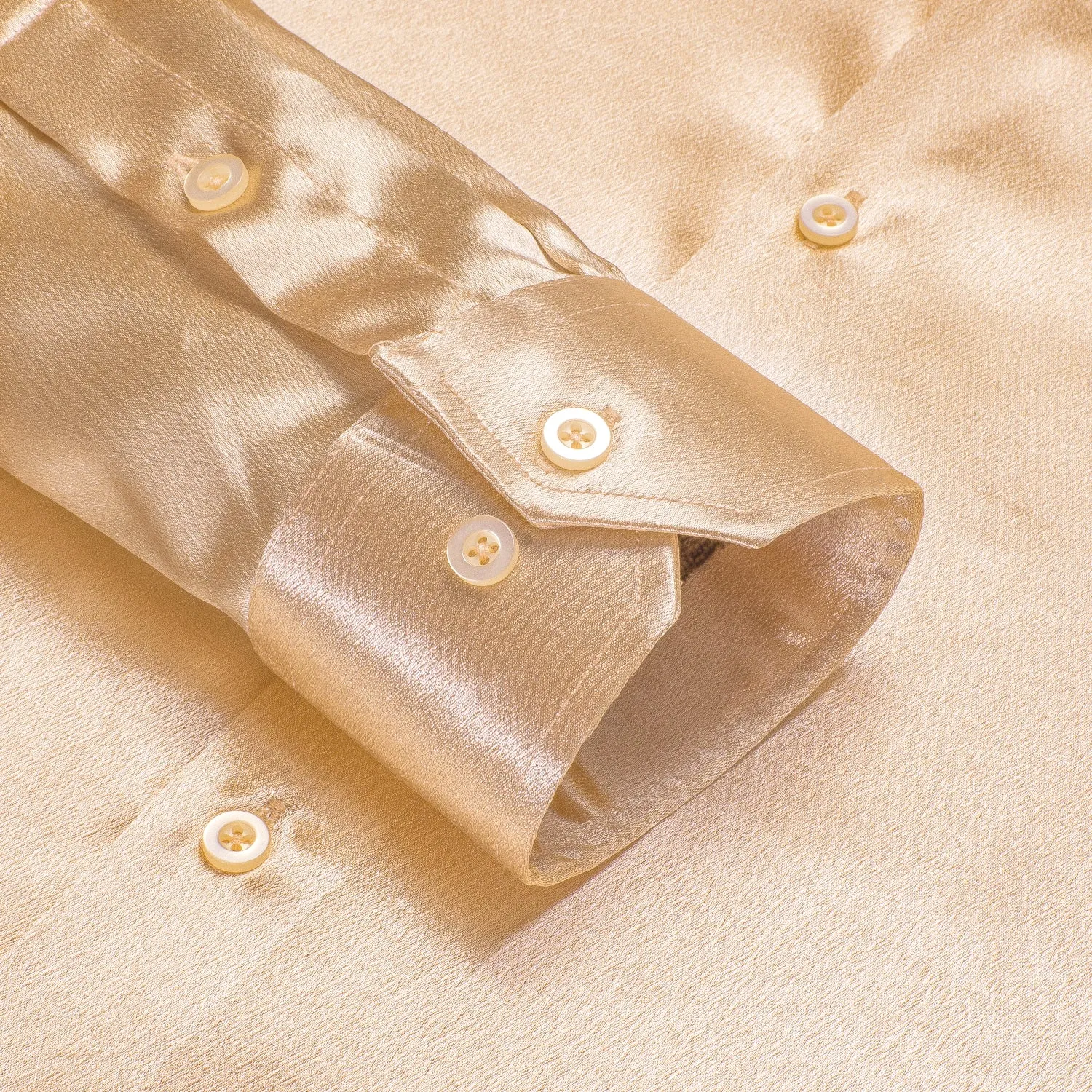 Wheat Yellow Satin Silk Men's Long Sleeve Shirt