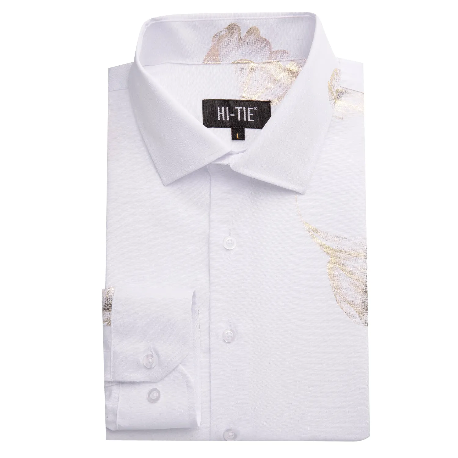 White Golden Floral Silk Men's Long Sleeve Shirt