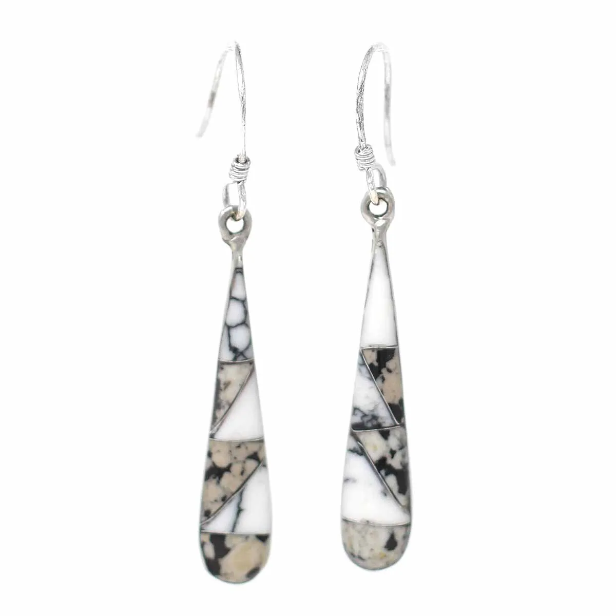 White Mosaic Long Teardrop Earrings Artisana