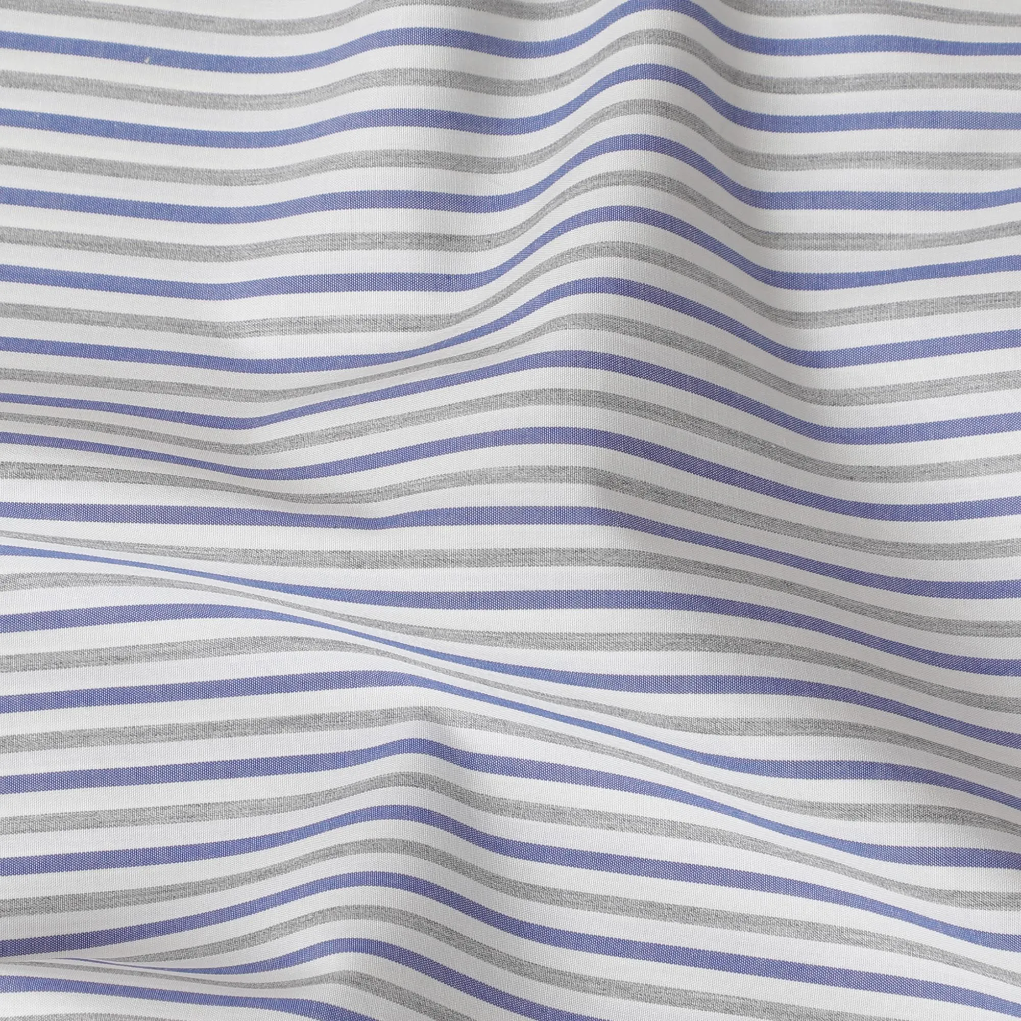 White Premium pure Italian 100% cotton shirting fabric with grey and blue print in stripe design-D16653