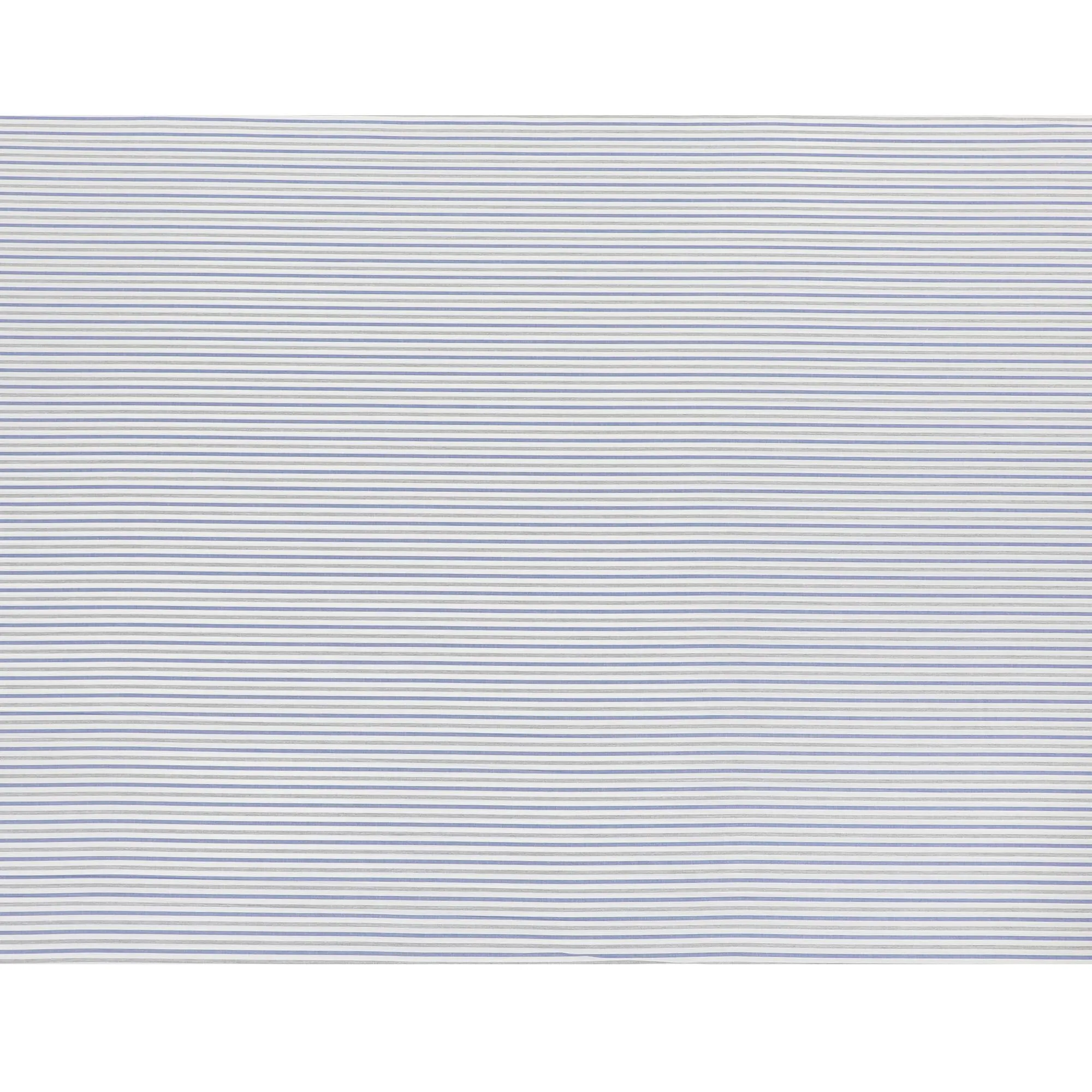 White Premium pure Italian 100% cotton shirting fabric with grey and blue print in stripe design-D16653