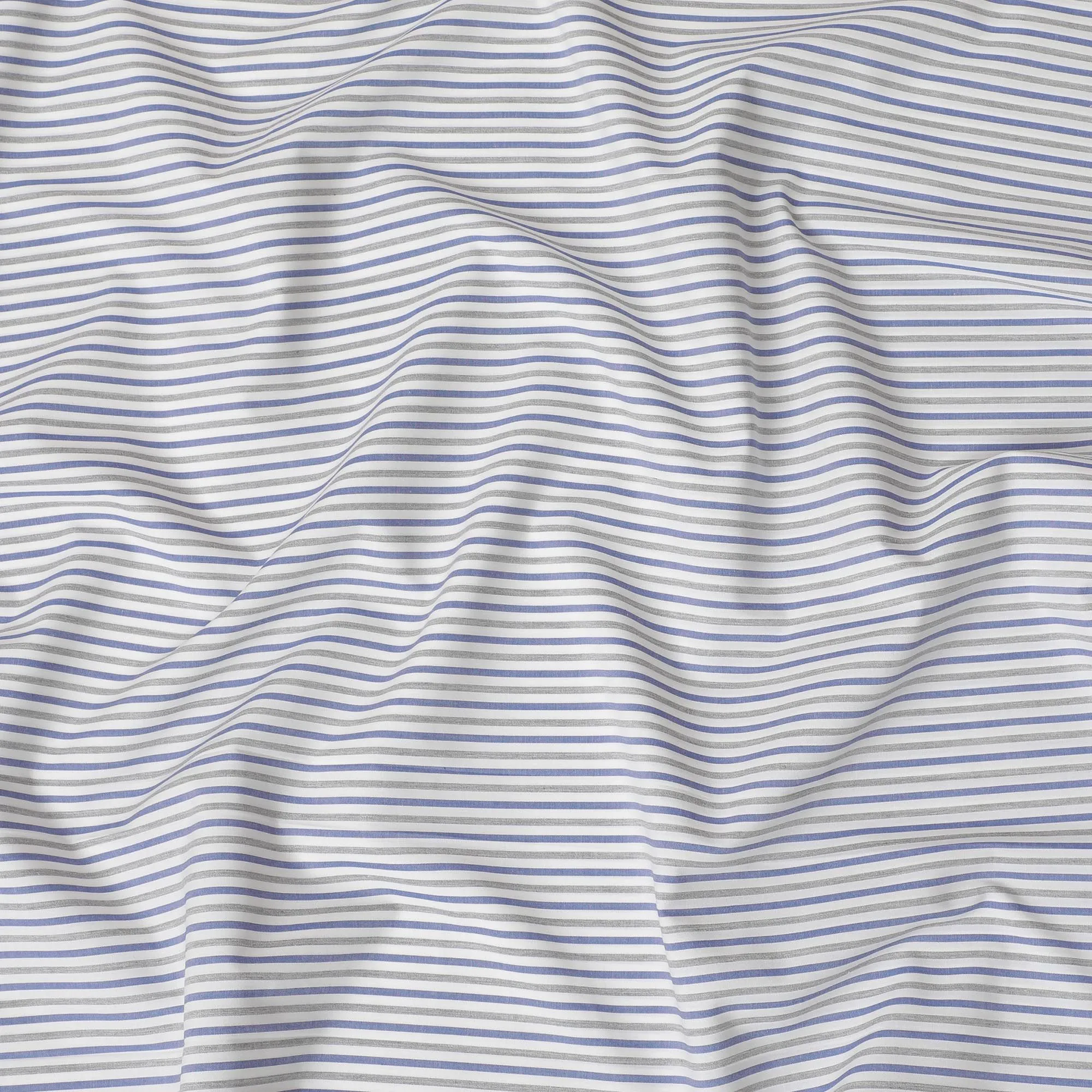White Premium pure Italian 100% cotton shirting fabric with grey and blue print in stripe design-D16653