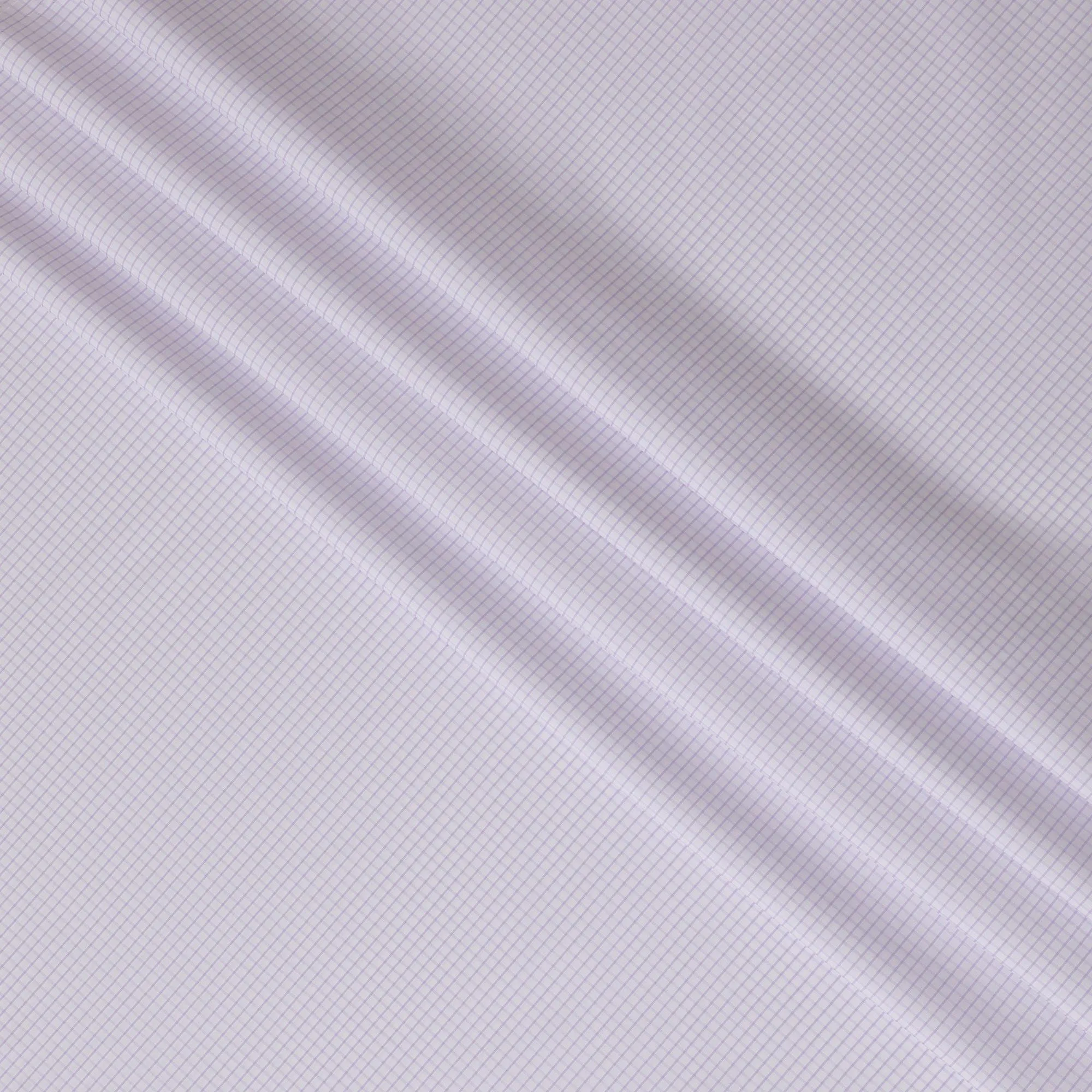 White Premium pure Italian 100% cotton shirting fabric with light purple print in checks design-D16616