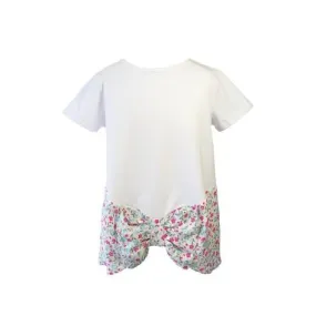 White Top with Ditsy Print Bow Detail