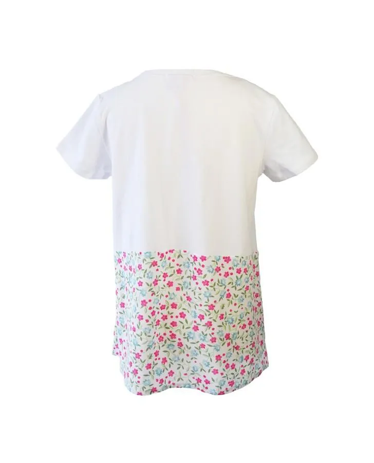 White Top with Ditsy Print Bow Detail