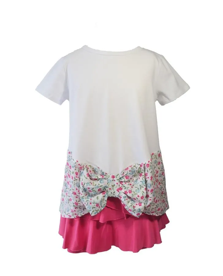 White Top with Ditsy Print Bow Detail