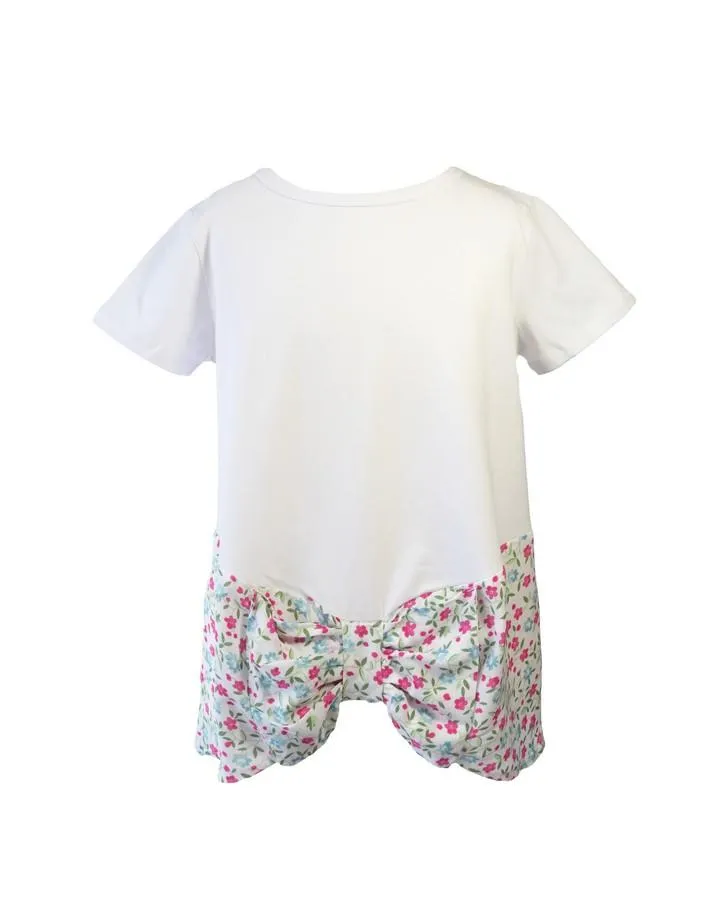 White Top with Ditsy Print Bow Detail